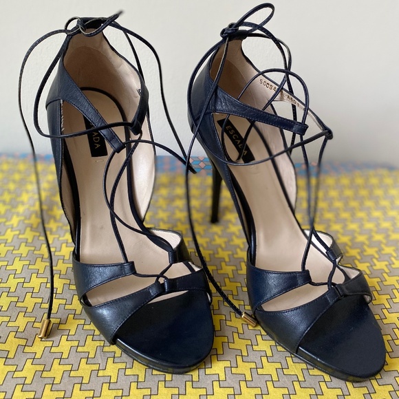 Escada Beautiful Lace Up  Navy  Sandals - Picture 1 of 6